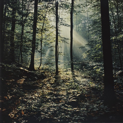 In this track, the gentle rustling of leaves, the distant calls of forest wildlife, and a serene stream are intertwined with subtle melodic tones, creating a peaceful soundscape that transports listeners straight into the heart of a tranquil forest. The music mimics the natural rhythm of the wilderness, providing a calming influence and a deep connection to nature.