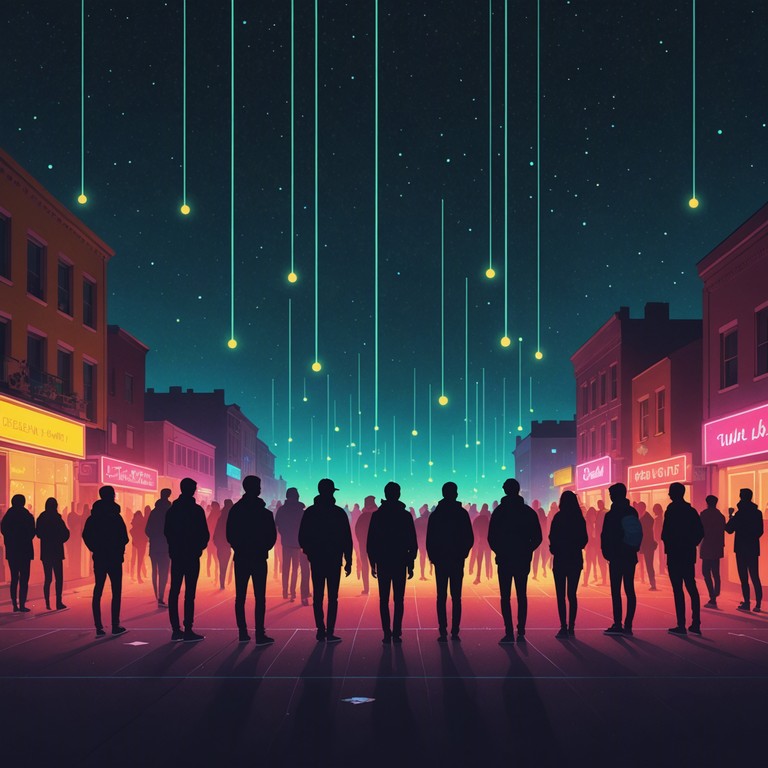 This track features a compelling combination of captivating synthwave electronica and the lively, rhythmic pulse of cumbia, crafting an irresistible invitation to dance. It's a celebration of energy and rhythm, painting a vivid scene of an electric city night fueled by both tradition and modernity.