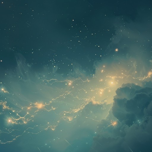 Close your eyes and drift into a cosmic dreamscape filled with delicate celestial synths and a backdrop of gentle, soothing white noise. The soundscape creates a serene and elegant atmosphere, evoking a sense of cosmic wonder and tranquility.