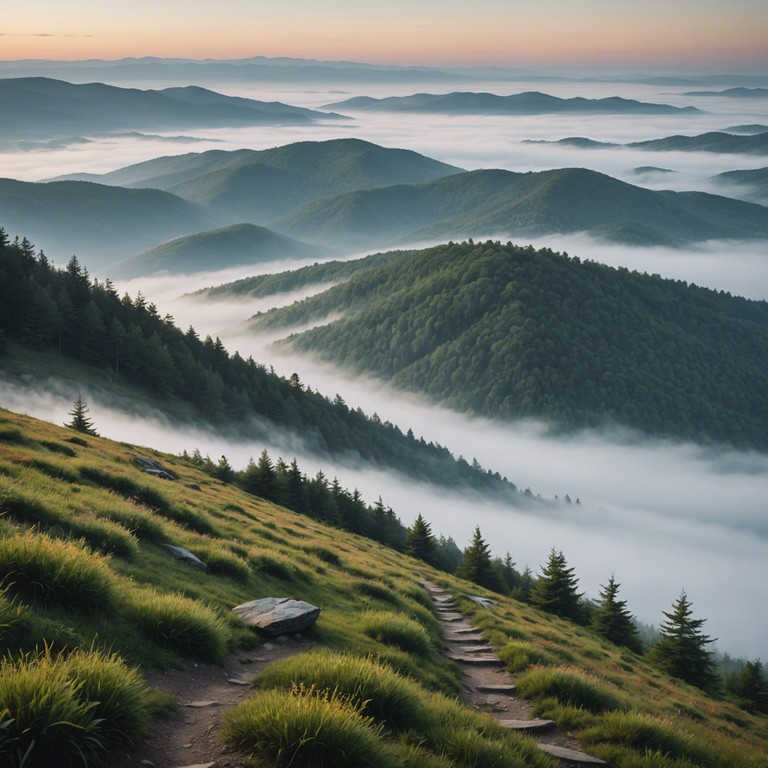 This bluegrass track captures the essence of a foggy dawn in the appalachian mountains, as rapid fiddle melodies intertwine with the natural symphony of a waking forest. The notes resonate with both beauty and excitement, simulating the feel of exploring mist covered hills with nothing but the sound of your heart and the birds to guide you.