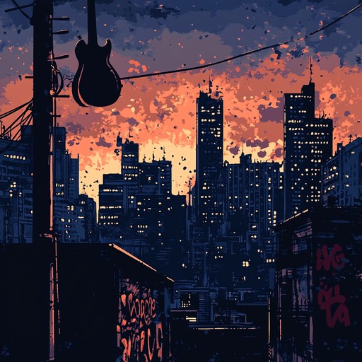 An instrumental track that merges aggressive rap rhythms with intense metal guitar, creating a vibrant and dynamic soundscape that embodies the pulse of a bustling city.