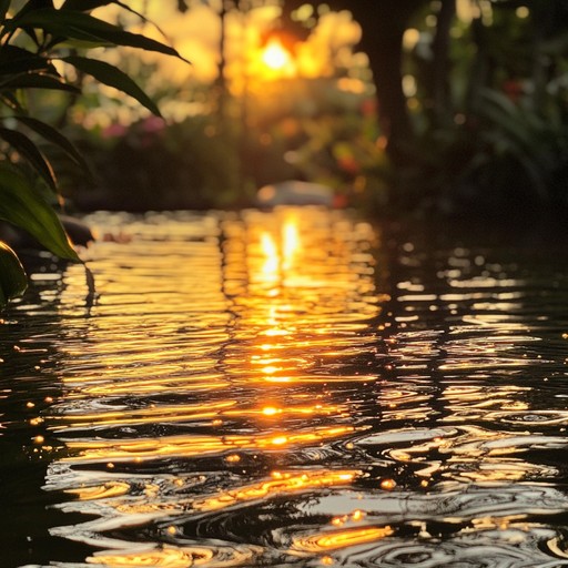 Experience the tranquility of a serene garden at sunset, as gentle piano notes flow like a soft breeze, bringing peaceful reflections and heartfelt serenity in a minimalist contemporary classical style.