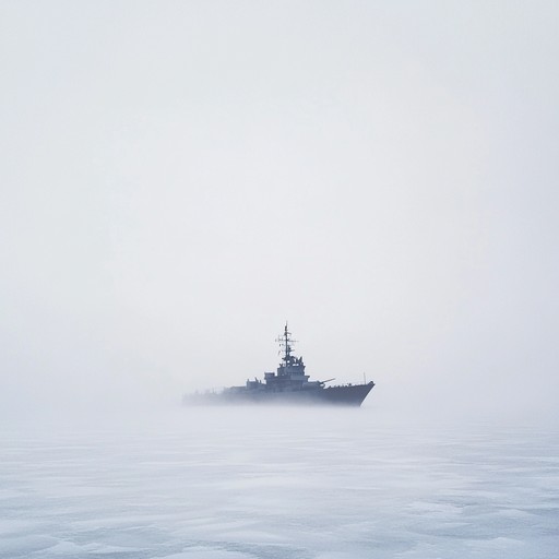 An instrumental composition that evokes the haunting presence of russian naval ships navigating through fog laden, icy arctic waters, reflecting on lost sailors and spectral whispers beneath the waves.