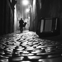 accordion echoes through cobblestone alleys at dusk