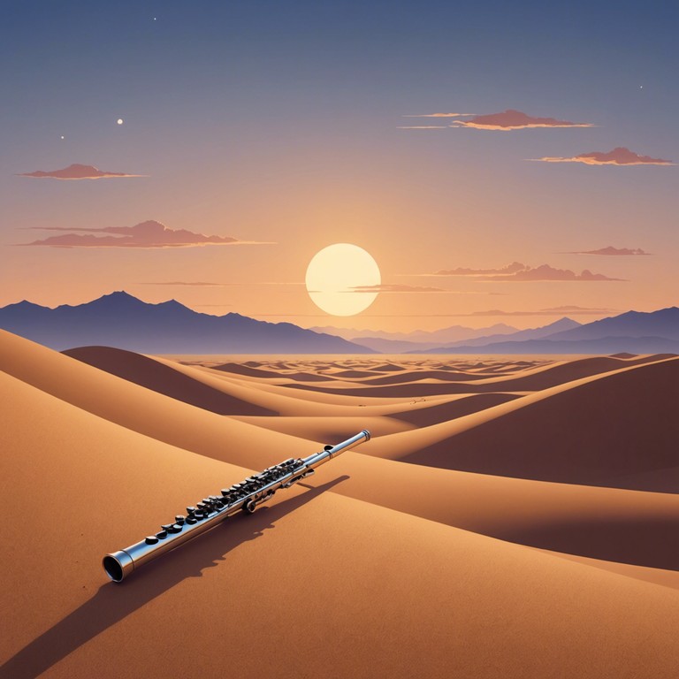 Deeply immersive, this composition uses the flute’s serene tones to convey the profound stillness and beauty of the desert at twilight, encouraging a reflective, almost meditative state of mind.