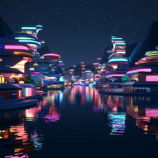 Visualize navigating through an ethereal digital city as dusk turns to night, highlighted by neon glows and a sense of endless possibilities. Soft, melodic synth patterns create a serene and expansive soundscape, perfect for drifting away into a night of cyber dreams