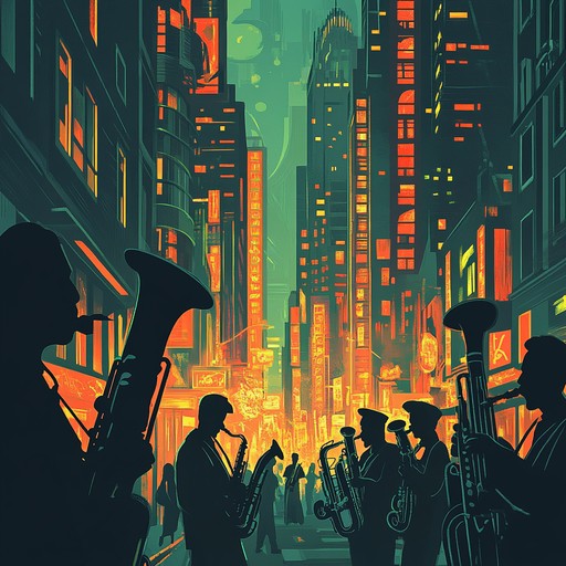 An instrumental jazz piece that combines lively brass melodies with an energetic rhythm section, evoking the bustling atmosphere of city nightlife. The track features dynamic improvisations and catchy hooks that invite listeners to dance and feel invigorated.