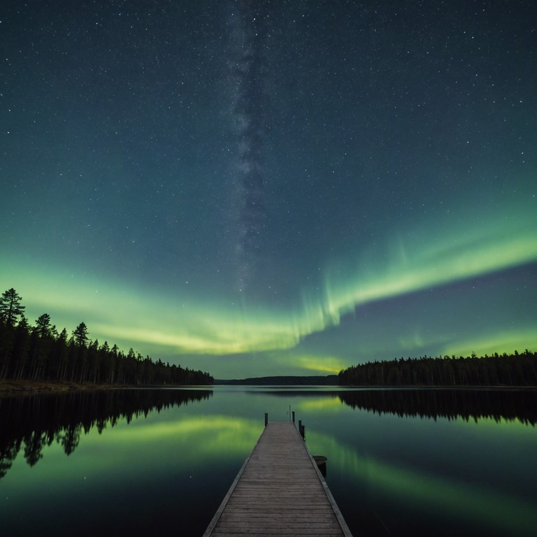 Immerse yourself in the serene beauty of finland's night sky illuminated by the magical aurora borealis. This song features a gentle acoustic guitar, intertwining with soft ambient sounds to represent the quiet beauty of the finnish landscape at night, enhancing a deep sense of peace and wonder.