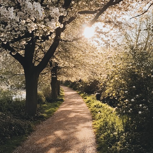 In this composition, the gentle pluck of the koto strings paints a tranquil scene set beneath the blossoming sakura trees at dawn. As the sun rises, each note represents a petal gently swaying in the early breeze. The melody is light and airy, capturing the ethereal beauty and traditional essence of a japanese garden in the spring.