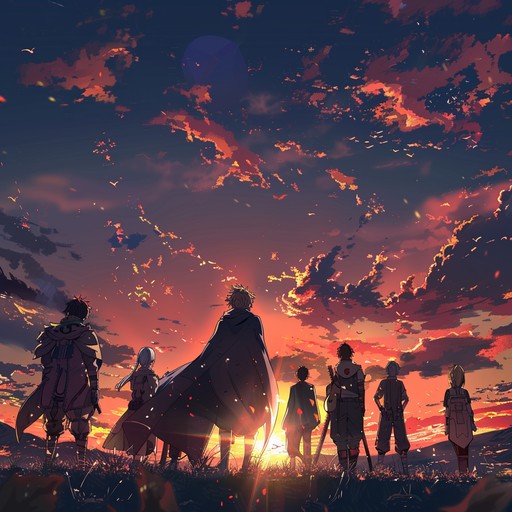 A triumphal composition designed to evoke the spirit of epic anime battles. Featuring powerful orchestral elements with a steadfast electric guitar, it builds up to a heroic crescendo, highlighting courage and victory. The track embodies the struggle and triumph of heroes, providing an empowering and exhilarating listening experience.