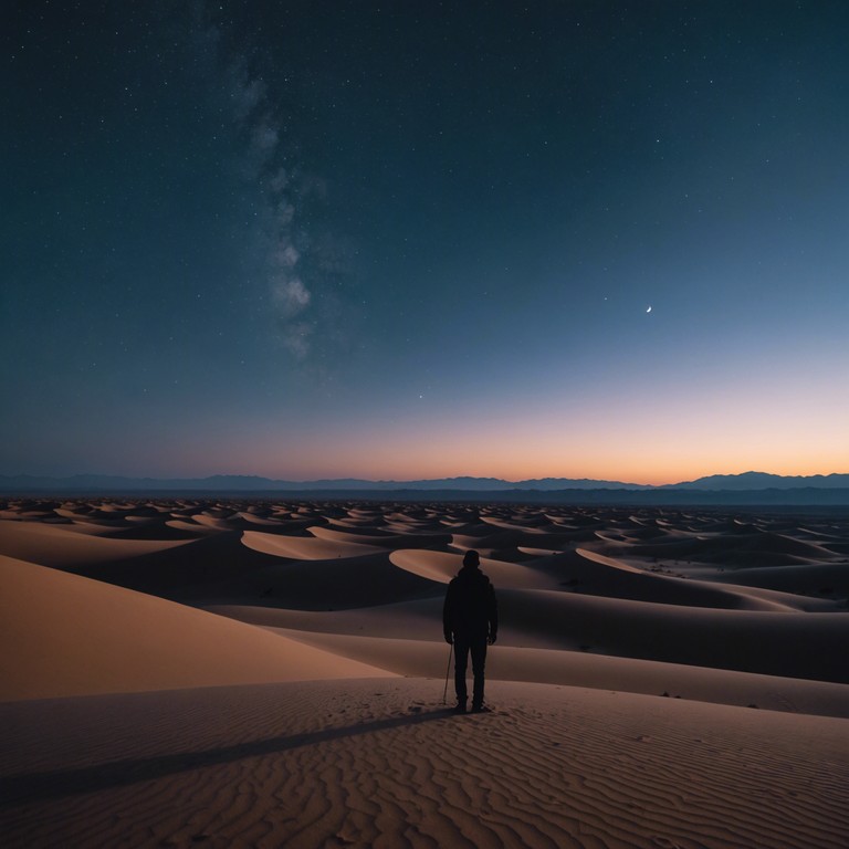 An evocative composition that transports listeners across the ancient landscapes of the desert, combining sweeping ethereal sounds with deep tribal rhythms to evoke a sense of mystery and grandeur. The music paints an auditory picture of vast sands and nomadic spirits, guided by the winds of time.