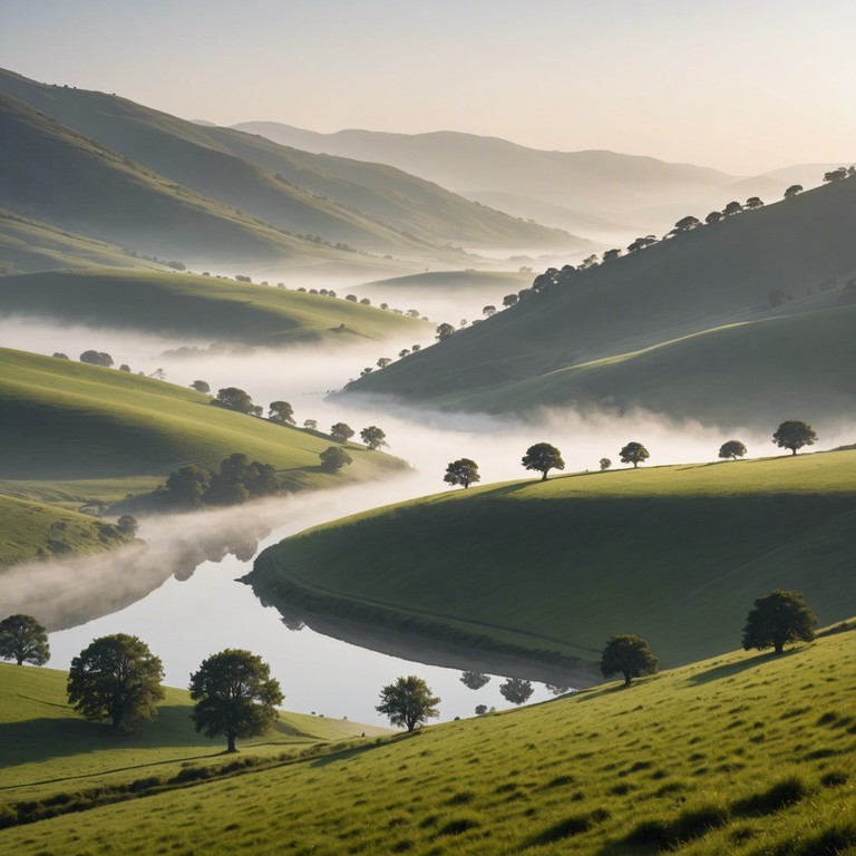 Imagine a mellow, relaxing tune composed with the gentle play of an acoustic guitar, capturing the serenity of a sunlit valley. Soft plucks resonate with the quiet whispers of nature, creating a peaceful soundscape that transports listeners to a tranquil retreat from the daily rush.