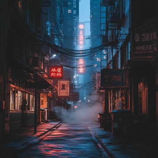 An instrumental piece combining dark atmospheric synths with driving basslines, depicting the feeling of isolation in a futuristic, neon drenched metropolis. The track creates an edgy and immersive soundscape that echoes the pulse of a city after dark.