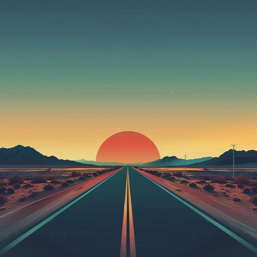 Imagine cruising down an endless stretch of desert highway, the sun setting in the rearview mirror, with a classic rock soundtrack driving the journey forward, featuring a tinge of blues and a rebellious spirit, enhanced by a powerful electric guitar solo that embodies the freedom of the road