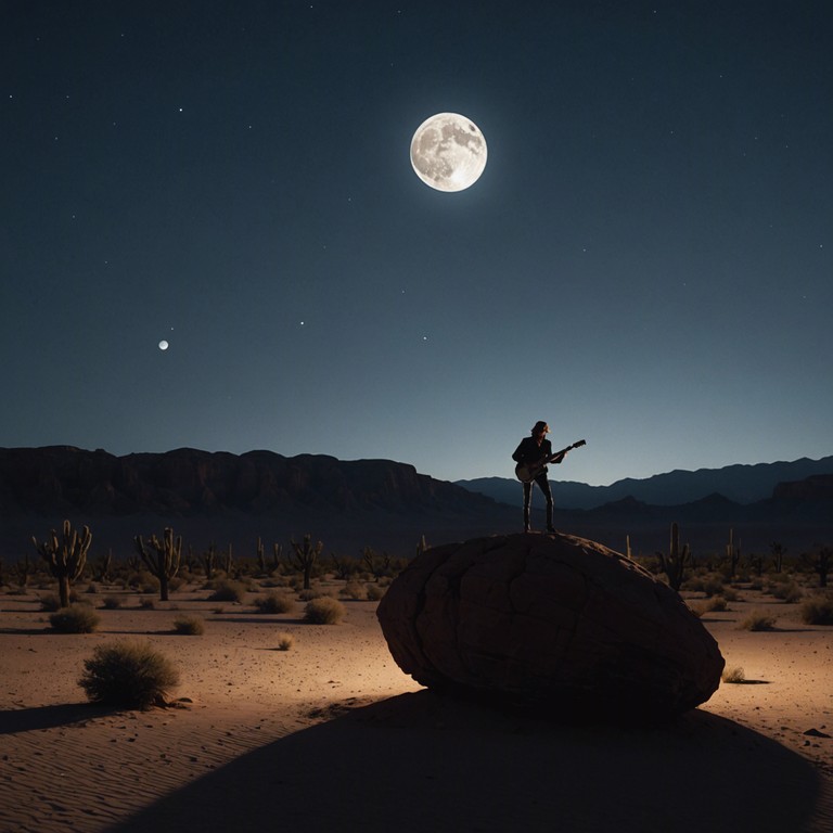 An instrumental exploration of the desert's grandeur at night through electrifying guitar solos that mimic the natural pulse of the wild, evoking a sense of freedom and immensity. A powerful hard rock composition that intertwaves with the serenity and the ferocity of a nocturnal desert, reflecting the contrasting serenity and volatility of nature.