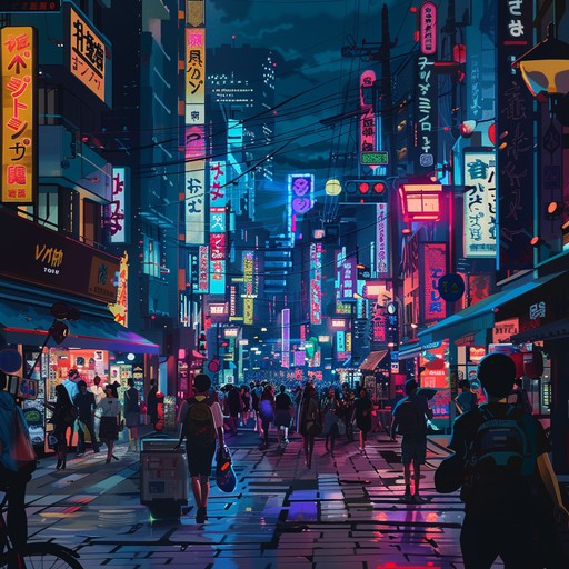 A high energy instrumental track capturing the bustling life of tokyo through vibrant beats and an uplifting melody played on an electric piano. Ideal for conveying the feeling of walking through tokyo's neon lit streets, experiencing the modern, dynamic vibes of the city.