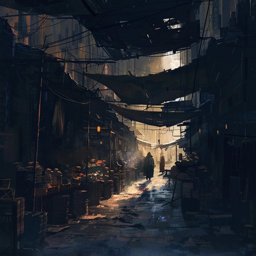 A contemporary hindustani piece capturing the melancholy of a deserted bazaar. Rich sitar lines paired with layered rhythmic textures create a deeply reflective ambiance, drawing on traditional sounds to evoke strong emotional response.