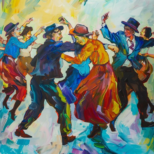 This upbeat klezmer song features a fast-paced melody that will get everyone on their feet and dancing. The clarinet takes the lead, playing rapid-fire trills and ornamented phrases, accompanied by the rhythmic strumming of the acoustic guitar and the steady beat of the drums. Accordion joins in with cheerful chords, adding to the joyful atmosphere. The music builds in energy and tempo, culminating in an exhilarant finale that will leave the crowd cheering for more.