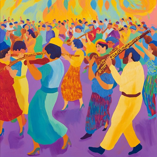 Immerse yourself in a lively instrumental piece that blends traditional klezmer sounds with modern energetic rhythms. The music captures the spirit of joyful dance at a jewish festival, with soaring clarinet melodies and driving rhythms.