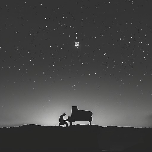 A delicate piano melody drifts through a haunting yet beautiful landscape, invoking feelings of solitude and nostalgia. Gentle notes echo a quiet night, with the moon as the only silent witness. Each key press slowly builds a crescendo of emotion, transporting the listener to a time of poignant reflection and inner tranquility.