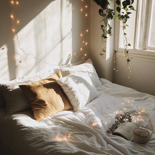 A delightful instrumental blend of dreamy soundscapes and playful melodies, evoking the cozy warmth of an intimate bedroom, creating an idyllic auditory sanctuary perfect for relaxation and daydreams. Soft yet vibrant, it dances with whimsy and calm.