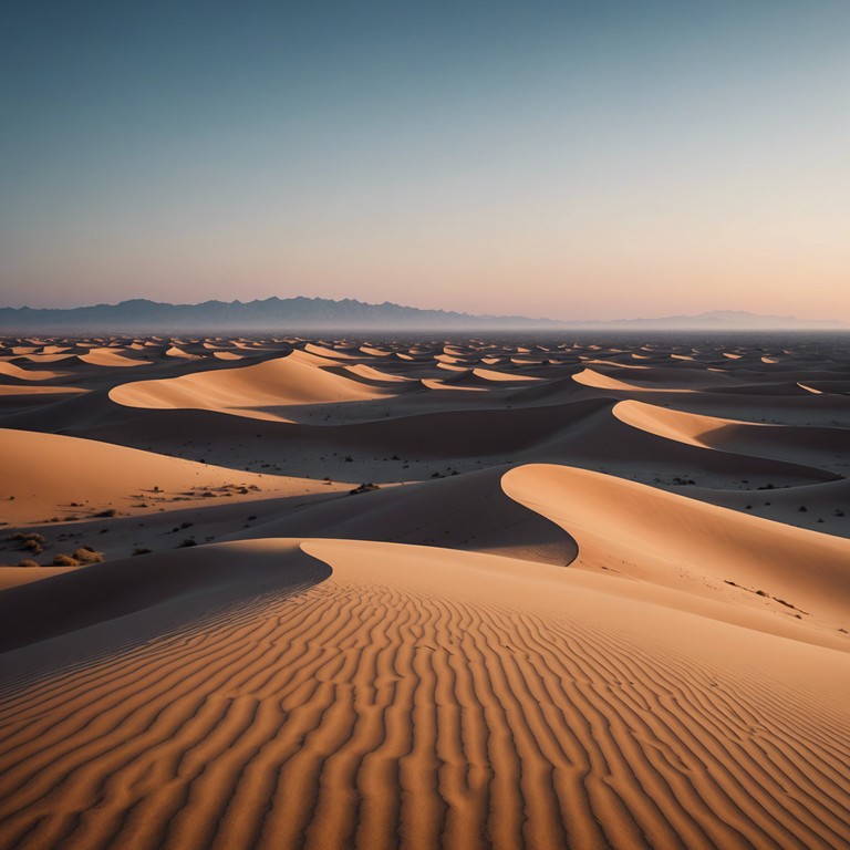 Imagine a soothing, delicate flute playing as the sun sets over a calm desert landscape, invoking a sense of peace and timeless beauty. The music captures the essence of a tranquil desert evening where every note reflects the colors stretching across the vast, open sky.