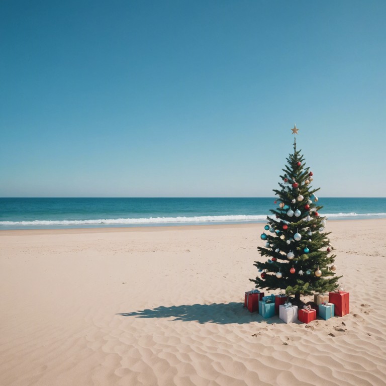 This track embodies the warmth of a holiday spirit blended into a serene beachside atmosphere, merging soothing tones with a sense of festive joy. The music evokes images of soft sands, calm waves, and gentle holiday decorations shimmering in the tropical sun.