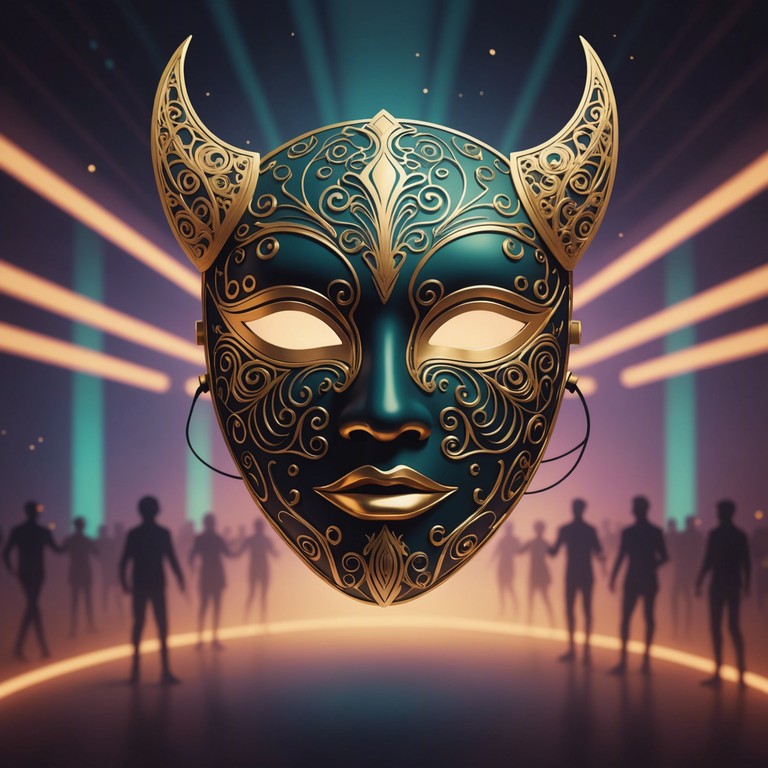 This alternative version delves deeper into the secretive and mystical aspect of the carnival, emphasizing the enigmatic aura of the masked dancers amid the crescendo of sounds in the nighttime celebration.