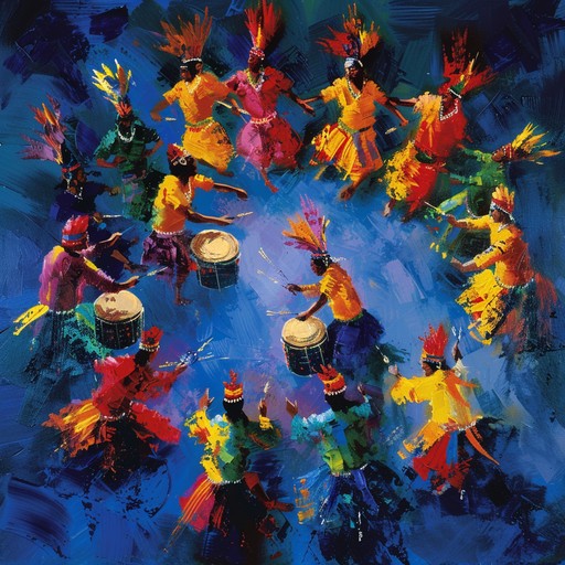 Immerse yourself in the vibrant chants and primal beats of a tribal dance ritual. This energizing instrumental combines rhythmic drumming and mystical vocals to evoke a sense of ancient celebration and ecstatic connection.