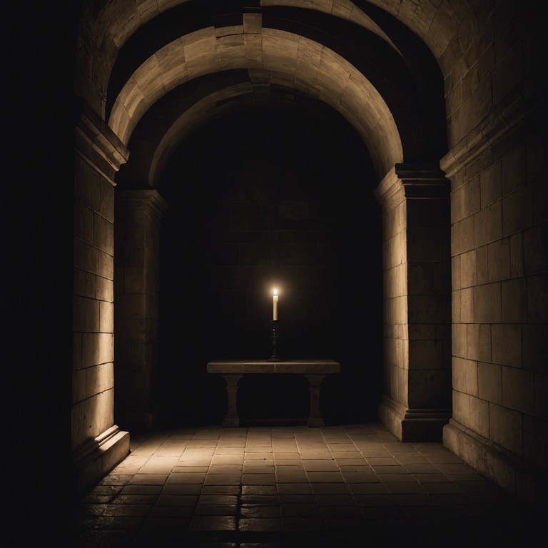 Set in the depths of an old, forgotten crypt, this track evokes the tense atmosphere with echoing melodic fragments reverberating through musty corridors littered with relics of the past. The eerie soundscape builds with intensity, as if the very walls whisper ancient secrets in a gothic choir of despair.