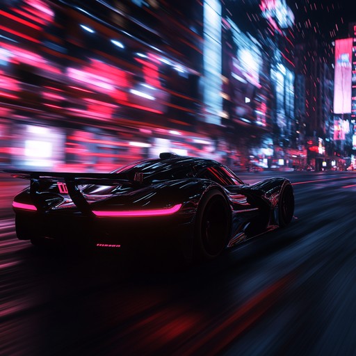 An electrifying instrumental piece capturing the essence of a high speed chase through neon lit city streets, featuring powerful synthesizers and pulsating rhythms reminiscent of 80s action films.