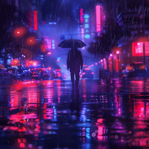 Imagine a bustling cyberpunk city where the rain never stops, illuminating the streets with neon reflections. An unusual, textured track filled with layered synths and subtle percussive elements creating a feeling of walking through this nocturnal metropolis.