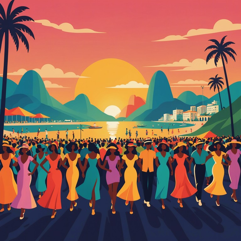 Imagine the bustling streets of rio de janeiro during carnival, infused with traditional bossa nova tones disrupted by sudden, chaotic rhythmic explosions. This piece captures the essence of a festive paradox, where disciplined music structure meets unrestrained percussive elements.