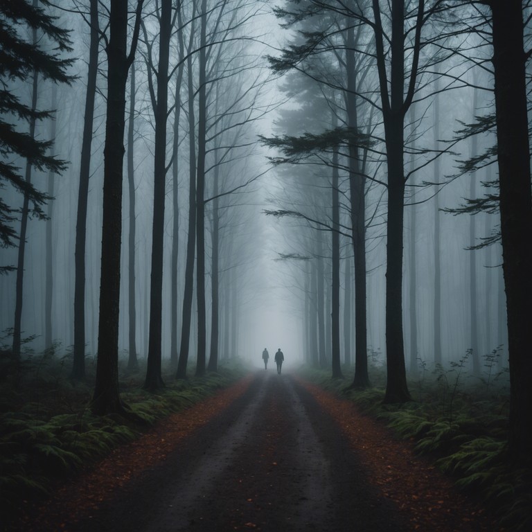 An instrumental track featuring sustained, minimalist piano notes creating an atmosphere of enveloping shadows and intangible whispers. Punctuated by moments of eerie silence, the music captures the essence of a solitary, contemplative walk through a fog laden forest at dusk.