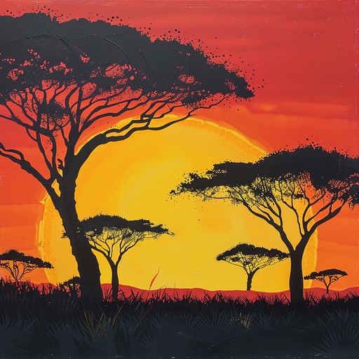 A mesmerizing blend of traditional afrobeat rhythms infused with lush, soulful melodies, this instrumental piece captures the essence of a serene african sunset. The track starts with a gentle acoustic guitar intro, gradually building up with layers of rhythmic percussion and warm, soulful saxophone solos, creating a rich soundscape that is both soothing and invigorating. Perfect for evoking a sense of nostalgia and warmth, making listeners feel like they're experiencing the beauty of an african sunset firsthand.