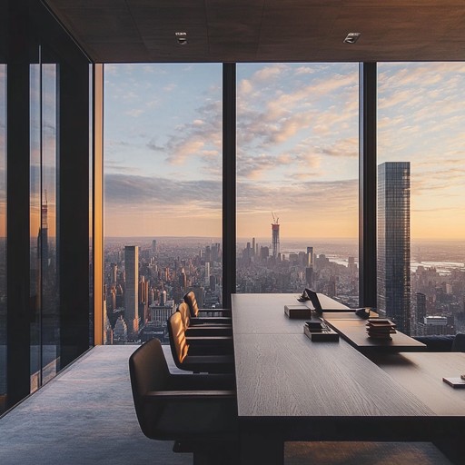 A calm, introspective music piece that captures the essence of navigating through the corporate ladder, with subtle rhythms reflecting the strategic movements and power plays within high rise buildings. The piece subtly mirrors the highs and lows, pressures and releases in the corporate world.