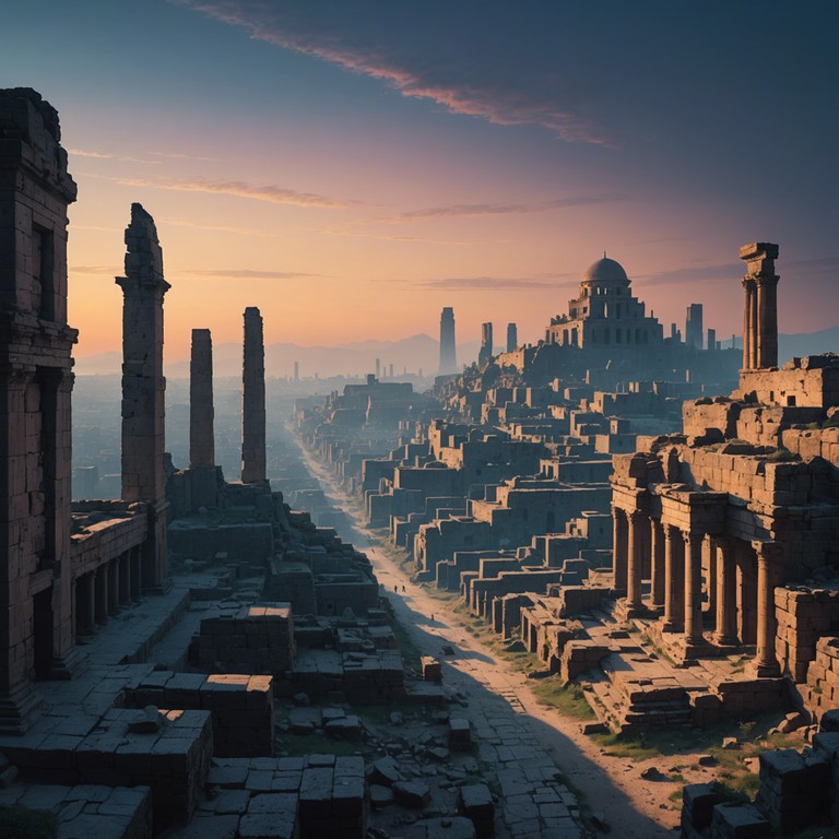 A captivating orchestral composition that blends classical structures with futuristic undertones, whispers of an era tells the tale of a civilization standing at the crossroads of time. Both introspective and grandiose, it invites listeners to explore a majestic skyline that bridges the ancient with the avant garde through the sounds of a full symphonic orchestra.