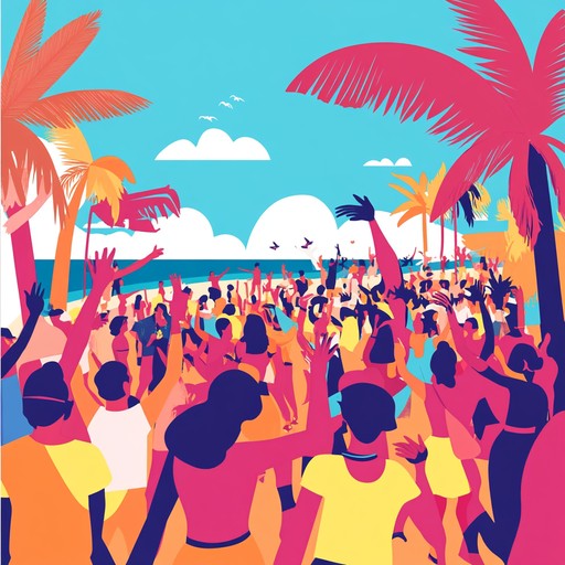 Immerse yourself in the rhythmic allure of reggaeton with a caribbean twist as joyful beats encourage dancing and celebration under an open sky filled with sunshine.