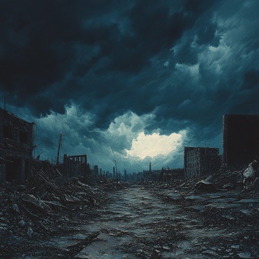 An intense and gritty orchestral composition that captures the desolate atmosphere of a war torn city, blending haunting melodies with powerful, driving rhythms to evoke feelings of tension, resilience, and impending conflict.