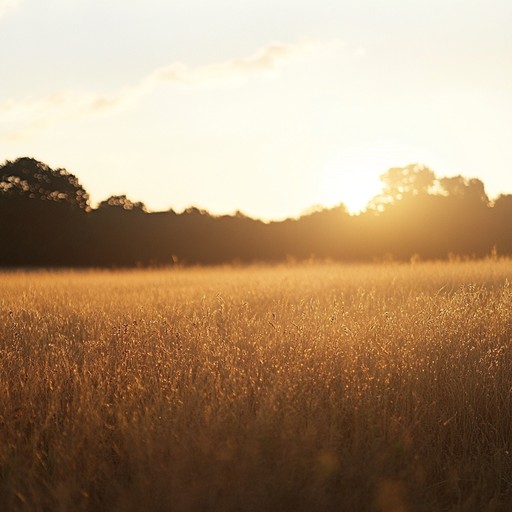 An acoustic folk composition capturing the essence of a quiet sunset over rolling fields, providing a soothing escape and gentle relaxation