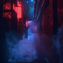 shadows dance within the midnight alley's mysterious rhythms.