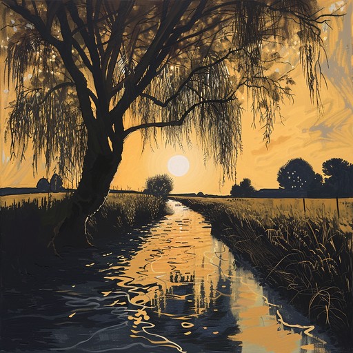 A gentle folk rock track, featuring soothing acoustic guitar and subtle percussion, perfect for contemplative moments in the still of the evening. Inspired by the quiet beauty of nature, it captures the essence of peaceful reflections by a willow tree at dusk.