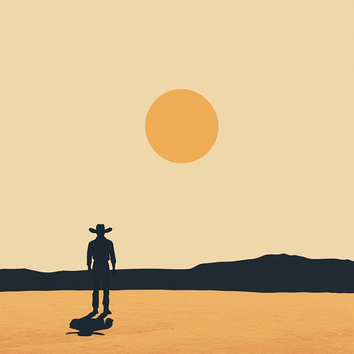 The track creates a vast soundscape reflecting a solitary cowboy journeying through an expansive, sunbaked desert. The music mimics the rhythm of a horse's trot and the vastness of the western frontier, invoking a sense of freedom and nostalgia.