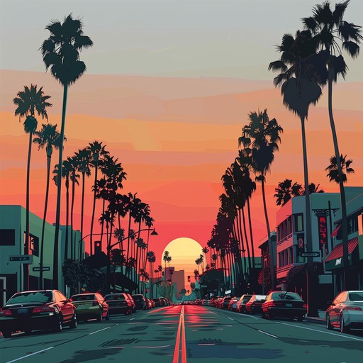 This track should evoke the feeling of driving down a bustling city street as the sun sets, with glowing neon lights reflecting off classic cars. Melodies should be catchy and have a rich, cinematic feel, blending modern electronic elements with traditional pop structure.