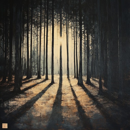 An instrumental piece featuring haunting melodies that evoke the quiet solitude of dark forests at dusk, blending gentle acoustic guitar with subtle flute harmonies to create a calm yet mysterious atmosphere