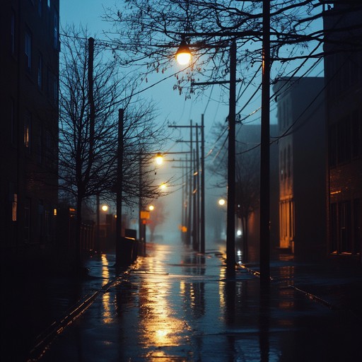 A brooding instrumental phonk track with deep basslines, reverberating snares, and chilling synths that conjure imagery of dimly lit city streets at midnight, drenched in rain. The slow tempo and echoing melodies evoke a sense of reflection and somber introspection, perfectly capturing the solitude and quiet contemplation of an urban soul.