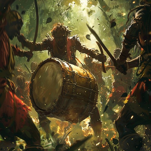 Step into the heart of the battlefield with relentless drums accompanying warriors in their fearless fight. This arrangement captures both the raw power and the strategic fury of ancient combat through deep, resonant percussion.