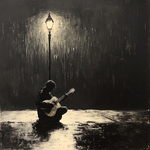 A reflective guitar piece heavily steeped in nostalgia and melancholy, set against the backdrop of a somber rainy day, lingering in the gritty atmosphere of introspection and sadness