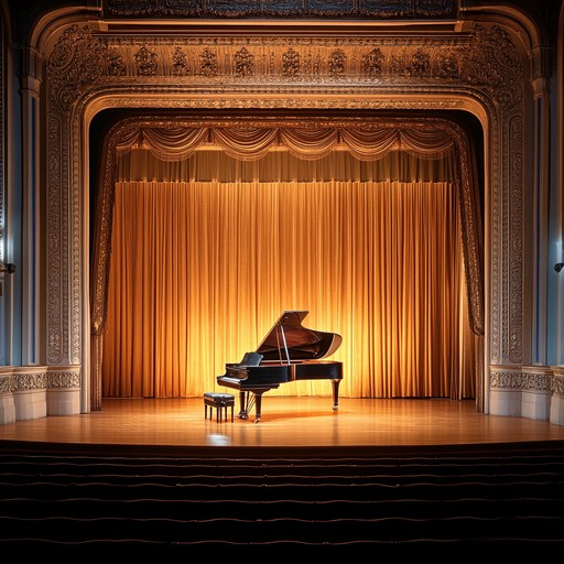 An expressive grand piano piece that evokes the atmosphere of a grand old theatre, unfolding a story of intrigue and emotion through sophisticated melodies and dramatic crescendos