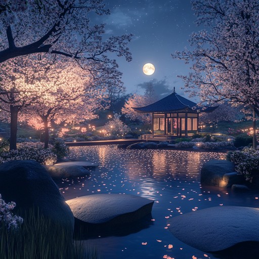 Ethereal japanese melodies weave through a moonlit landscape, where cherry blossoms float like dreams. This instrumental invokes the tranquil beauty of sakura season, featuring ethereal flutes and traditional strings, making it perfect for an anime that needs a touch of mystical enchantment.